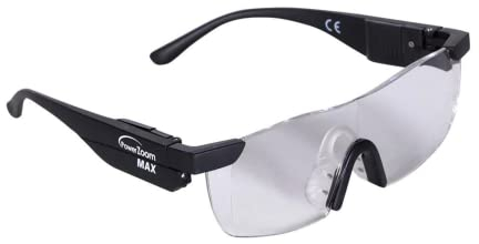 POWER ZOOM MAX - Gafas de Aumento +160% con Luz LED - Zoom para Leer - Trabajos de Precisión - Pintar Miniaturas - Ampliación Instantánea - (Pack 2 Unidades + 1 Gafas Sol)