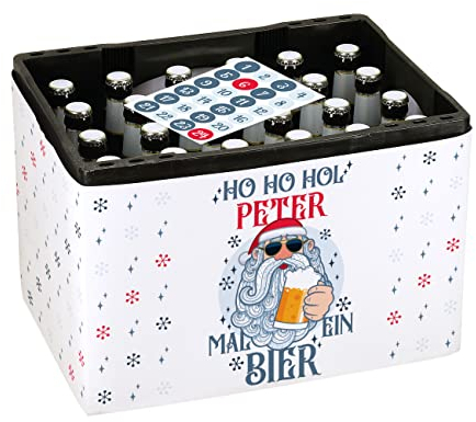 Herz & Heim® Ultimativer Männer Adventskalender - DIY - Banderole für Bierkasten und 24 Aufkleber für Kronkorken Ho Ho Ho