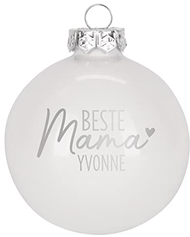 Herz & Heim® Weihnachtskugel aus Glas mit persönlicher Gravur/Rot oder Weiß/Matt oder Hochglanz/Ø 8 oder 10 cm/Verschiedene Motive Ø 10 cm, Weiß Hochglanz, Beste Mama
