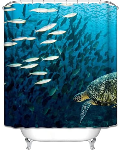 Rideau De Douche Style Industriel Rideaux De Douche A Petits Oeillets Banc De Poissons Et Tortue Rideau Douche Van Aménagé Rideaux De Douche Petit Polyester 90X180Cm