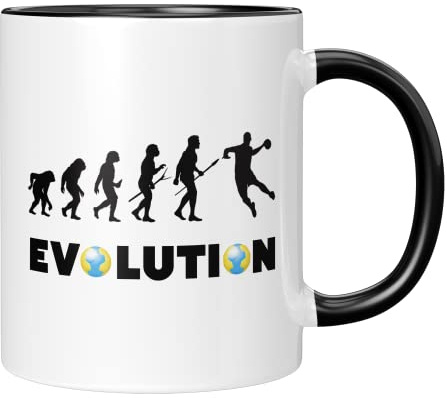 TassenTicker - Tasse für Handballer - Geschenk - Geburtstag - Geschenkidee - Handball - für Männer und Jungs - Handballspieler - Handballverein - Evolution (Schwarz)