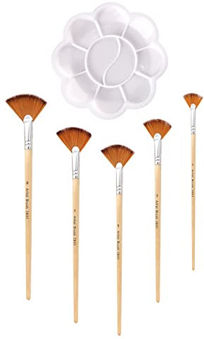 5 Fan-shaped Brushes and 1 Palette, Artist, Nylon Bristle Brushes, Paint Brushes, Suitable for Gouache, Watercolor, Acrylic, Oil Painting