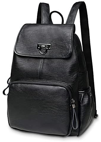 DIRRONA Rucksack Damen Elegant Rucksack im Klappdesign Casual Damen Schultertaschen PU Leder Wasserdicht Schulrucksack für Mädchen Reisen Arbeit Handtasche Schwarz