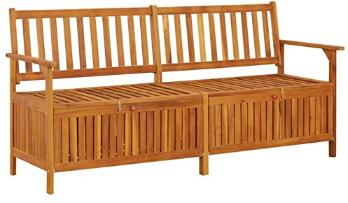 Keketa Gartenbank Kissenbox mit Stauraum Gartenbank Truhenbank Holzbank Sitzbank Parkbank Garten Bank Truhenbank für Terrasse Garten Balkon 170 cm Massivholz Akazie