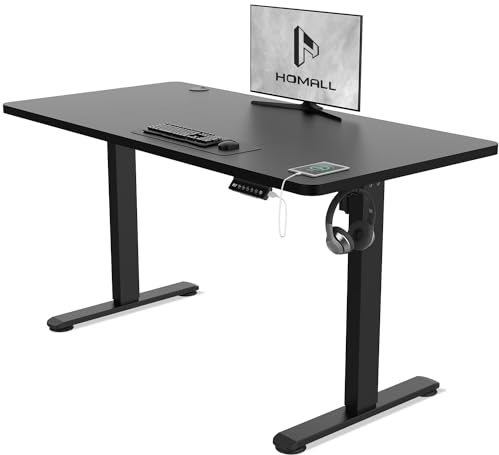 Homall Electric Standing Desk 120x60cm Height Adjustable Desk Sit Stand Desk with Time Reminder Stand up Desk 3 Memory Setting Electric Desk Wire Management Tray,Black