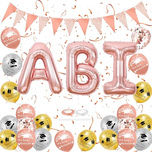 Abschluss Deko, 32 Stücke Herzlichen Abschluss Deko Set, ABI Deko, Prüfung Bestanden Girlande Ballons, Graduation Deko mit Congratulations Banner, Abi Abschlussfeiern Deko
