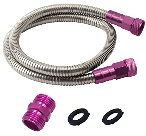 YANWOO Gartenschlauch aus 304 Edelstahl, 3 m, weiblich auf weiblich, mit rosa Stecker auf Stecker, kurzer Wasserschlauch (3 m)