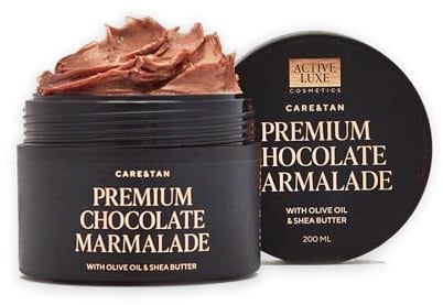 Marmellata di Cioccolato Premium - Lozione Solare Abbronzante Rapida con Carota e Olio d'Oliva - La prima Marmellata per la Cura e l'Abbronzatura per un Corpo Più Scuro (200 ml)