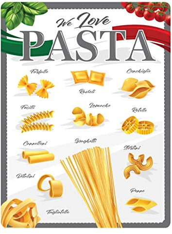 DODINO Plaque Vintage PASTA MENU, 30x40cm, Accessoire décoratif pour la maison, Pour toutes les cuisines, Idée de Cadeau pour la Cuisine, en métal, Déco Design Retro