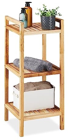Relaxdays Aufbewahrungseinheit Badregal, Walnuss, 3 Ablagen, HxBxT: 81 x 35 x 35 cm, Standregal für Badezimmer & Küche, freistehend, Natur, 100% Holz