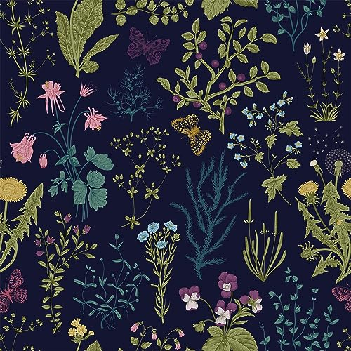 VEELIKE Papel Pintado Hojas Azules Vintage Papel Adhesivo para Muebles Flores Papel Autoadhesivo Pared Tropical Fotomurales Decorativos Pared Dormitorio Papel Pared Floral Salon Baño 44,5cm x 300cm