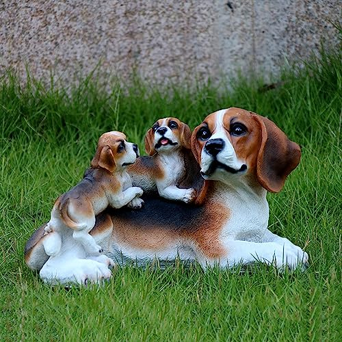 POCHY Gartenstatuen Hund, Simulations Beagles Figuren, Wasserdicht Welpe Ornamente Deko für Wohnzimmer Innenhof Rasen