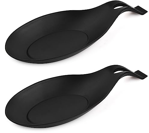 2 Stück Löffelablage aus Silikon Küchenlöffelhalter Spoon Rests kochlöffelhalter Kochutensilienablage hitzebeständig Suppenlöffelablage für Spatel Löffel Kochgeschirr (schwarz)