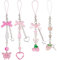 PLIGREAT 4 Stück Rosa Fliege Herz Handy Lanyard Mode Gemischte Niedliche Perlen Charms Schlüsselanhänger für Frauen Handyhülle Geldbörse Rucksack Dekoration Anhänger