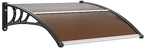 VEVOR Toldo para Puerta de Entrada 965x1017 mm Marquesina para Puerta Exterior de Policarbonato Toldo para Ventana Soporte de ABS Resistente UPF 50+ Protección contra Rayos UV, Lluvia y Nieve, Marrón