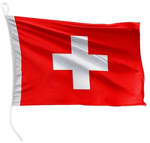 FLAGLY Premium Bootsfahne Schweiz 30 x 20 cm Querformat - 115g/m² Stoffgewicht - gedruckt, robust mit Strick & Schlaufe, Bootszubehör Motorboot (30 x 20 cm - Schweiz)
