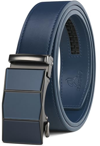 JUKMO Gürtel Herren, Ledergürtel Ratsche Automatikschließe, 35mm Breit Gürtel (Drei Oberflächen - Blau, S-75cm to 90cm Taille Verstellbar (Länge 115cm))
