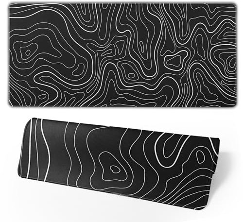 Topographic Contour Extended Big Mouse Pad Large,Gaming Mouse Pad Desk Pad,31.5x11.8 Inch Long Computer Keyboard Mouse Mat Mousepad with 3mm Non-Slip Base and Stitched Edge for Gaming and Office