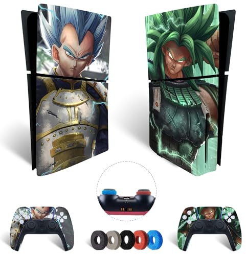 MaD Vision® Set de Skin Extra-Durables en Vinyle pour PS5 Disc Slim + 5 Paires de Aiming Rings | Kit Autocollant et Résistant aux Rayures pour Playstation 5 + 2 Controllers – pour Dragon Ball Design