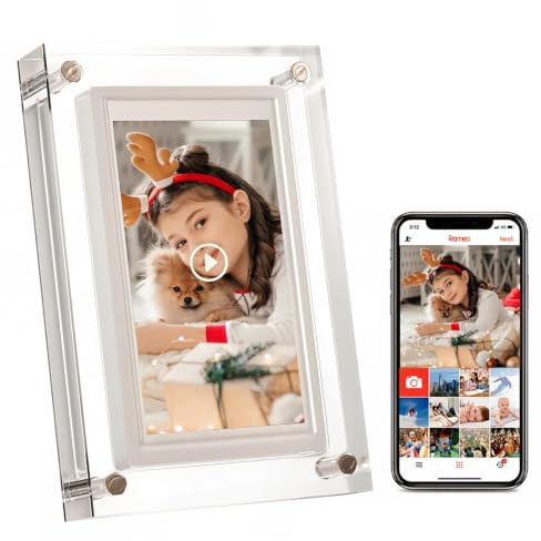 FRAMEO 12,7 cm Smart WiFi Acryl Digitaler Bilderrahmen IPS LCD Touchscreen, automatische Drehung im Hoch- und Querformat, eingebauter 32 GB Speicher, Geschenk wählen Acryl-Bilderrahmen