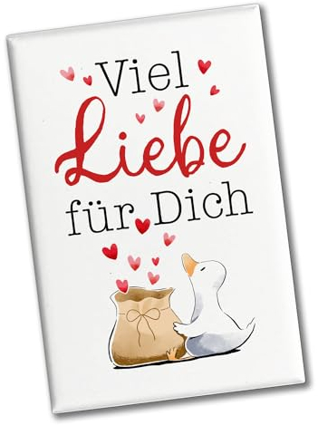 Ente Souvenir Magnet eckig mit Spruch Viel Liebe für Dich Valentinstag Glücksbringer Romantische Liebebotschaft Freundin Grüße Ideales Valentinsgeschenk