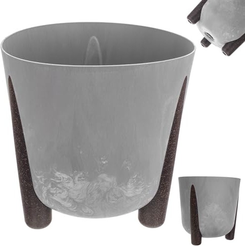 KADAX Vaso da fiori con inserto interno, in plastica, rotondo, per interni ed esterni (grigio, 34 cm), K9902