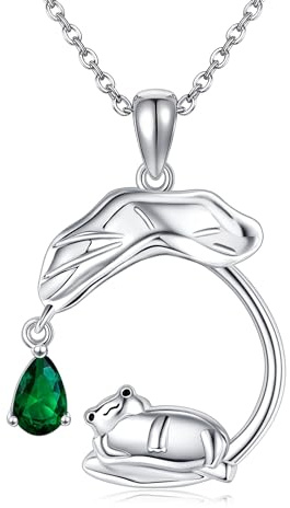 JERWLI Frosch Halsketten S925 Sterling Silber Frosch Lotus Blatt Kette Grüne Edelstein Frosch Schmuck Geschenke für Frauen Mädchen Liebhaber
