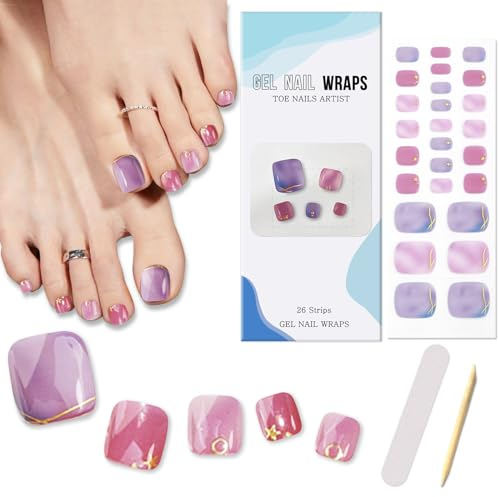 Boloshine Bandes d'ongles en Gel Semi Durci, 26Pcs Autocollant Ongles pour Pied, Auto-Adhésifs Durables Stickers Ongles Gel UV Nail Wraps pour Femmes, Filles - La Météore Dans Les Nuages Colorés