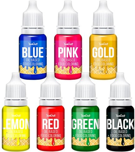 Fettlösliche Lebensmittelfarbe - 7 Farben Ölbasis Lebensmittelfarben für Schokolade, Buttercreme, Süßigkeiten, Zuckerguss - Konzentrierte Oil Based Food Coloring zum Backen, Kochen, Fondant - 10ml je