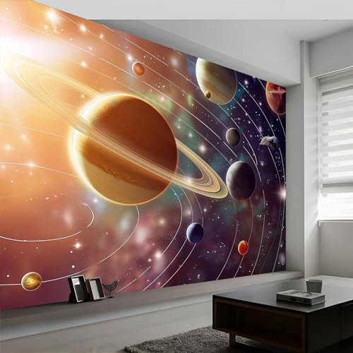 Fototapete 3D Effekt Fotowandgemälde Sonnensystem Universum Planet Moderne wandbild, 400 x 280 cm (WxH) Vliestapete Wandgemälde Wohnzimmer Schlafzimmer Dunkel Tapete Wandtapete