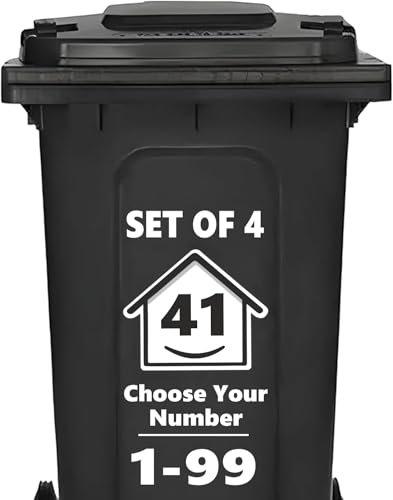 4 x Bin Numbers for Wheelie Bins, House Design 1-99 Wheelie Bin Stickers, 16 cm Bin Stickers for Wheelie Bins, Self Adhesive Wheelie Bin Numbers, Weatherproof Vinyl Number Stickers (41)