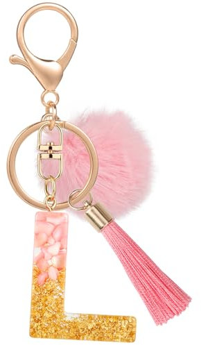 MWOOT Name Buchstabe L Schlüsselanhänger, Rosa Schlüsselband für Damen, Harz Schlüsselringe für Tür Auto Schlüssel Handtaschen Deko