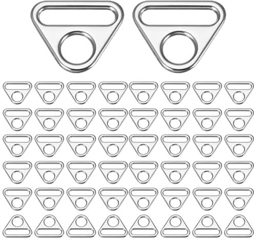 Qaestuan 50 Stück Metall Einsteller Dreieck, 25mm Metall Dreieck Schnallen, Robuste Triangle d Ringe, Massiver Guss Halbrunder D-Ring, für Taschen, Kostüme, Hundeleine, Hardware-Zubehör, DIY Karabiner