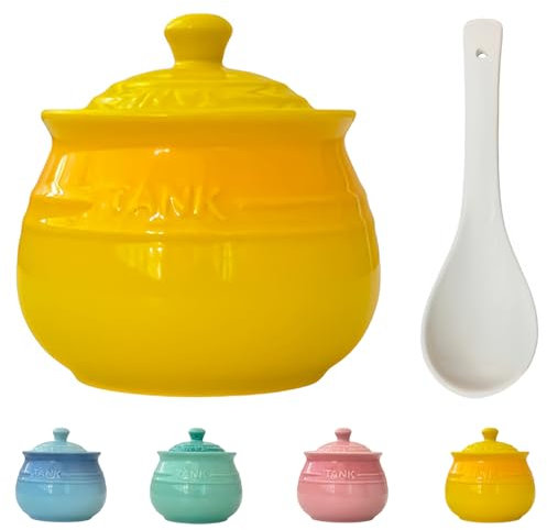 Dowbom Zuckerdose mit Deckel und Löffel, buntes Zuckerglas, Zuckerdose, Zuckerdose, Zuckerdose (gelb, 600 ml)