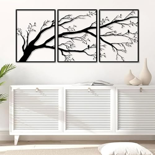 Pduoduo Set de 3 grands arbres de vie,décoration murale en métal,signe d'arbre,oiseaux sur la branche,sculpture en métal pour la maison,le jardin,le bureau,l'intérieur et l'extérieur (Small)