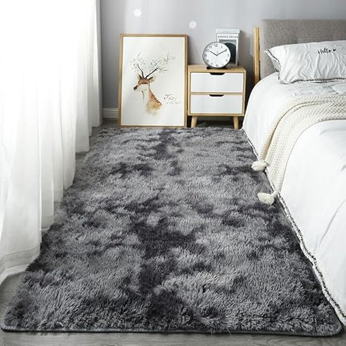 Homesally Shaggy Hochflor Teppich Flauschig rutschfest Waschbar Moderne Deko Teppich für Schlafzimmer, Wohnzimmer,Dark Grey,120cm×160cm