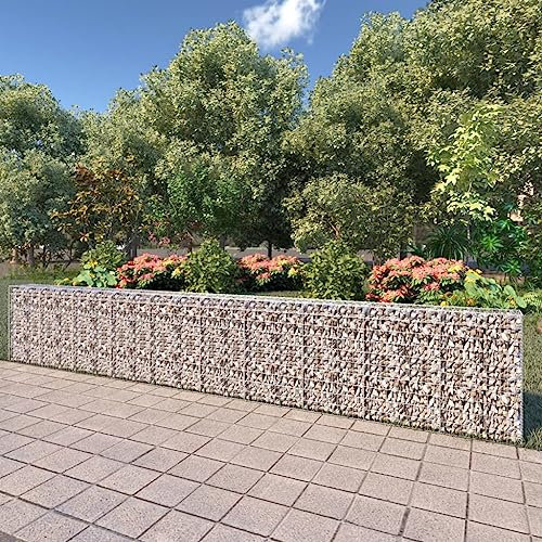 gitterzaun,wichtel zubehör zaun,Gabionenwand mit Abdeckung Verzinkter Stahl 600×30×100 cmGeeignet für Gärten, Zäune, Ästhetik