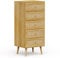 VonHaus Tall Chest of Drawers - Scandi Style 5 Drawer Natural Rattan Slim Set of Drawers with Metal Handle and Tapered Legs - Boho Look Tall Boy Storage for Bedroom, Cane Narrow Cabinet