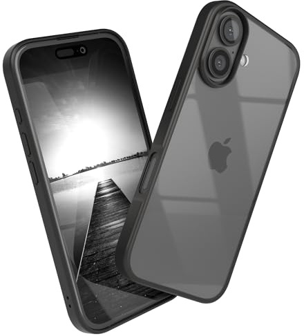 EAZY CASE Hülle für iPhone 16, Handyhülle mit Ultra Aufprallschutz, Stoßfest und Kratzfest, dünne Schutzhülle mit Kameraschutz, Silikon Cover Clear Hybrid Handy Case Schwarz - Bumper