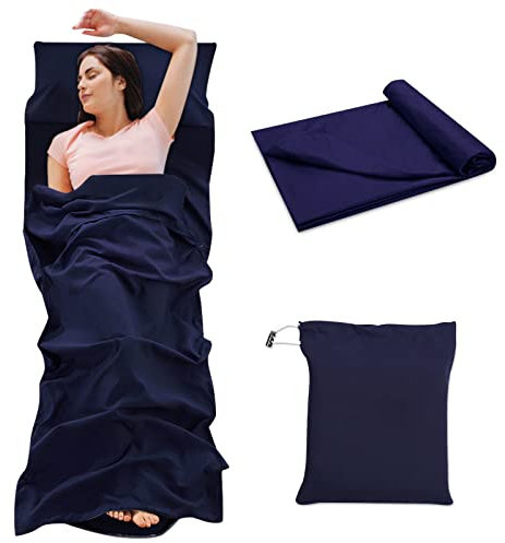 Hüttenschlafsack Ultraleicht, Schlafsack Einlage Baumwolle, Erwachsenen-Schlafsack & Reise-Bettlaken, Ultraleichter Schlafsack Kleines Packmass (Marineblau, 210 x 115 cm)