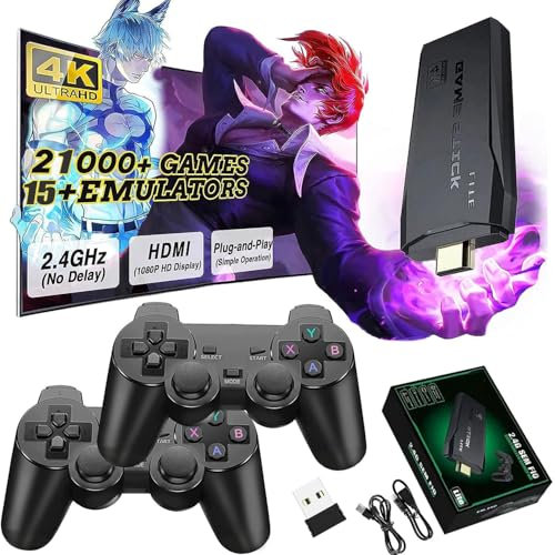 Retro Konsole Spielkonsole Retrolink Game Stick, Spielkonsole 21000+ Spiele Plug & Play Retro Link Stick für TV HDMI mit 2 Gamepads, Spiele Geschenk für Jungen & Erwachsene (Familien-Edition)