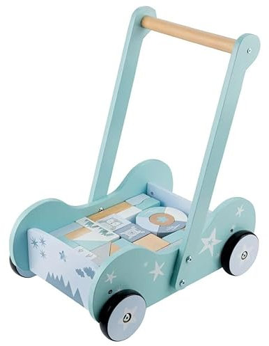 Playtive Holz Schiebewagen mit Holzklötzen Laufen Lernen (Blau)