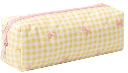 Pencil Case Office College School Storage Bag Pouch Holder Box Organizer Makeup Pouch Cosmetic Bag Aesthetic Cute Pen Case for Girls Boys Kids (Yellow bow)