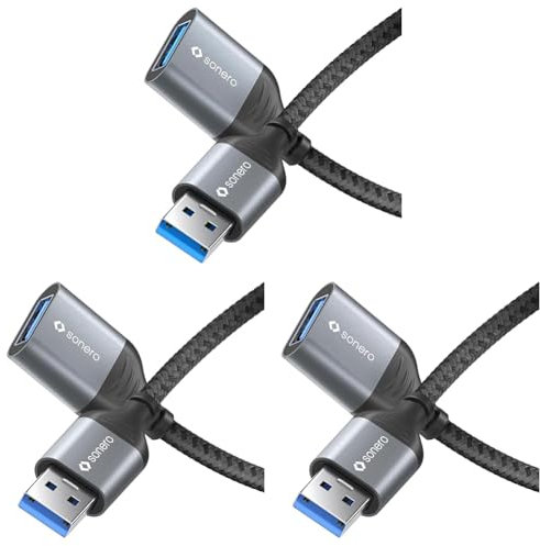 Sonero® Câble de données USB-A vers USB-A, câble d'extension, câble USB Type A, USB 3.0, 5 Go/s, gris sidéral/noir, 1,00 m (Lot de 3)