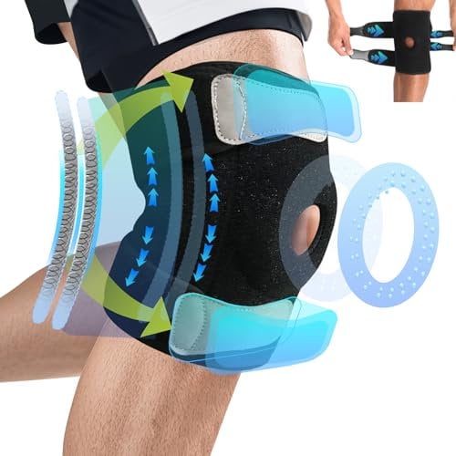 Kniebandage Männer Damen Verstellbare Bandage Knie mit PMMA-Seitenstabilisatoren und Patella Pad Lindert Knieschmerzen Wirksam Kniebandage Arthrose Meniskus Knee Support for Sport, Arthritis, ACL