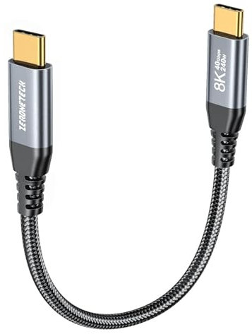 ZeroneTeck 15cm USB C Monitor Cable 0,15m [8K@60Hz/Dual 4K@60Hz] Video Output, 40Gbps High Speed Data Transfer, USB 3.2 Gen 2 Display Video Cable 240W Charging