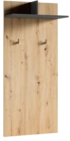 Riess Ambiente Moderne Wandgarderobe BENNO - 140cm - Natur anthrazit grau - Eichen-Optik - 2 Haken Hutablage Flur pflegeleicht