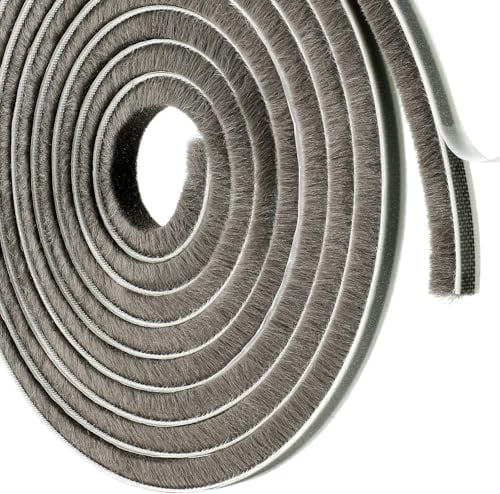 Draft Excluder for Doors, Draught Excluder for Windows, 9 mm(W) x 9mm(T) x 5 Meters(L) Self-Adhesive Brush Seal Strip Air Stopper for Door, Window, Grey