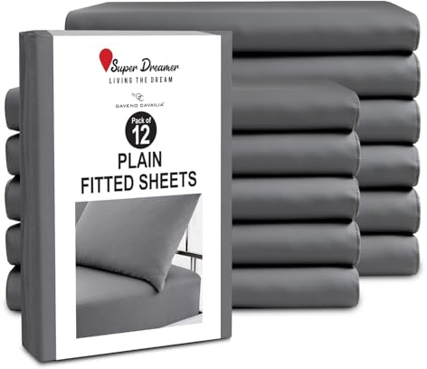GC GAVENO CAVAILIA King Size Fitted Sheets (152x203cm) - Pack of 12 - Microfiber Plain Dyed Bedding - 25cm Deep Pocket - Soft, Breathable, Wrinkle & Shrink Resistant - Mattress Bottom Sheet - Charcoal
