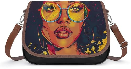 Leder-Crossbody-Tasche für Damen, lockiges Haar, Pop-Art-Mädchen-Schultertasche mit verstellbarem Riemen und Reißverschluss, Clutch, Hobo-Handtasche